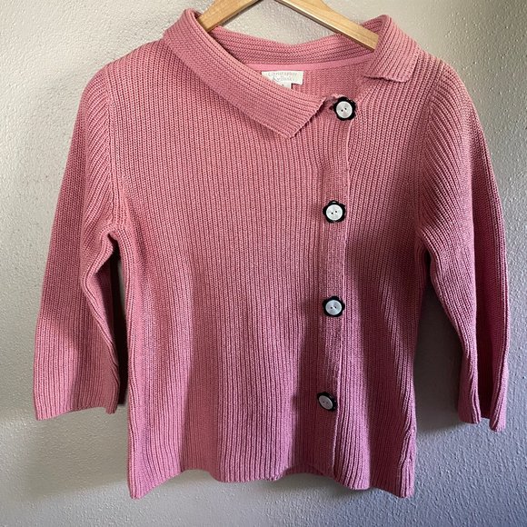 Christopher & Banks Sweaters - Pink Knit Cardigan w/ Flower Buttons Small